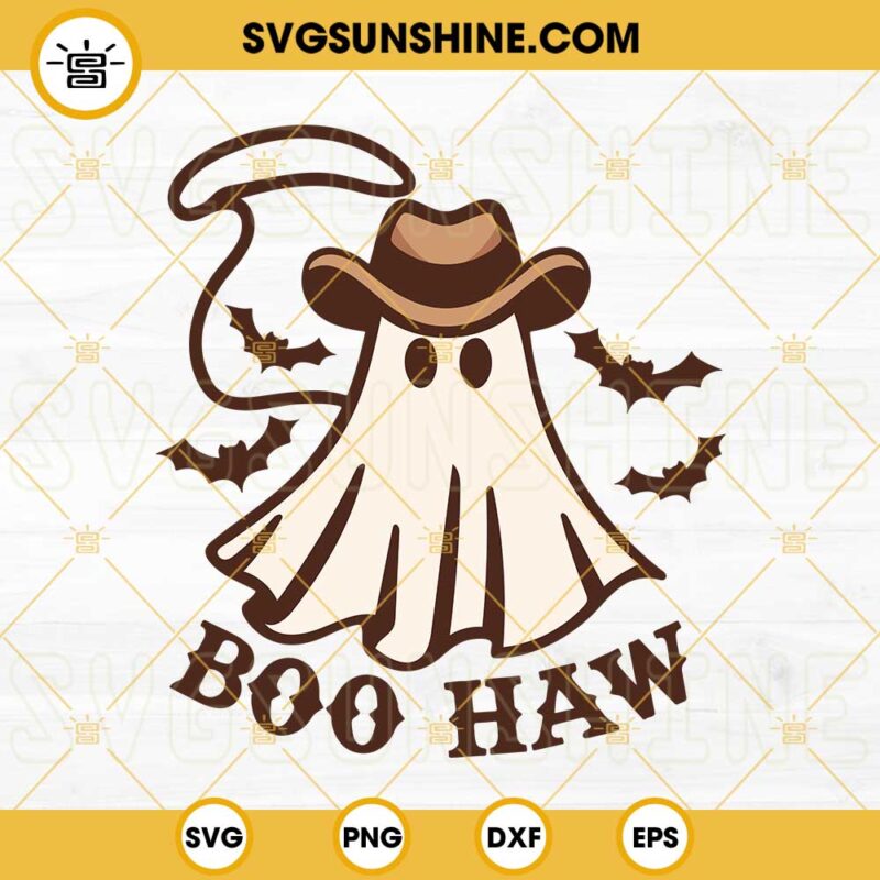 Boo Haw SVG, Western Ghost Halloween SVG, Vintage Ghost Halloween SVG