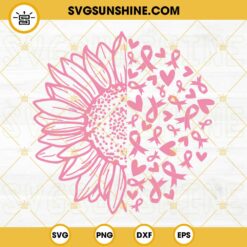 Breast Cancer Sunflower SVG, Breast Cancer Awareness SVG, Pink Ribbon SVG PNG DXF EPS