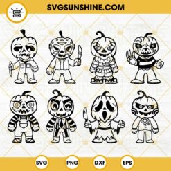 Bundle Horror Movie Characters Pumpkin Heads SVG Files Cricut Silhouette, Halloween Characters SVG
