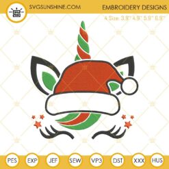 Christmas Unicorn Santa Hat Machine Embroidery Design File