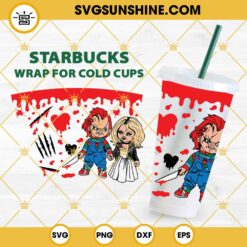 Chucky and Tiffany Full Wrap For Starbucks Cup SVG, Halloween Horror Movie Starbucks Cup 24oz SVG PNG DXF EPS