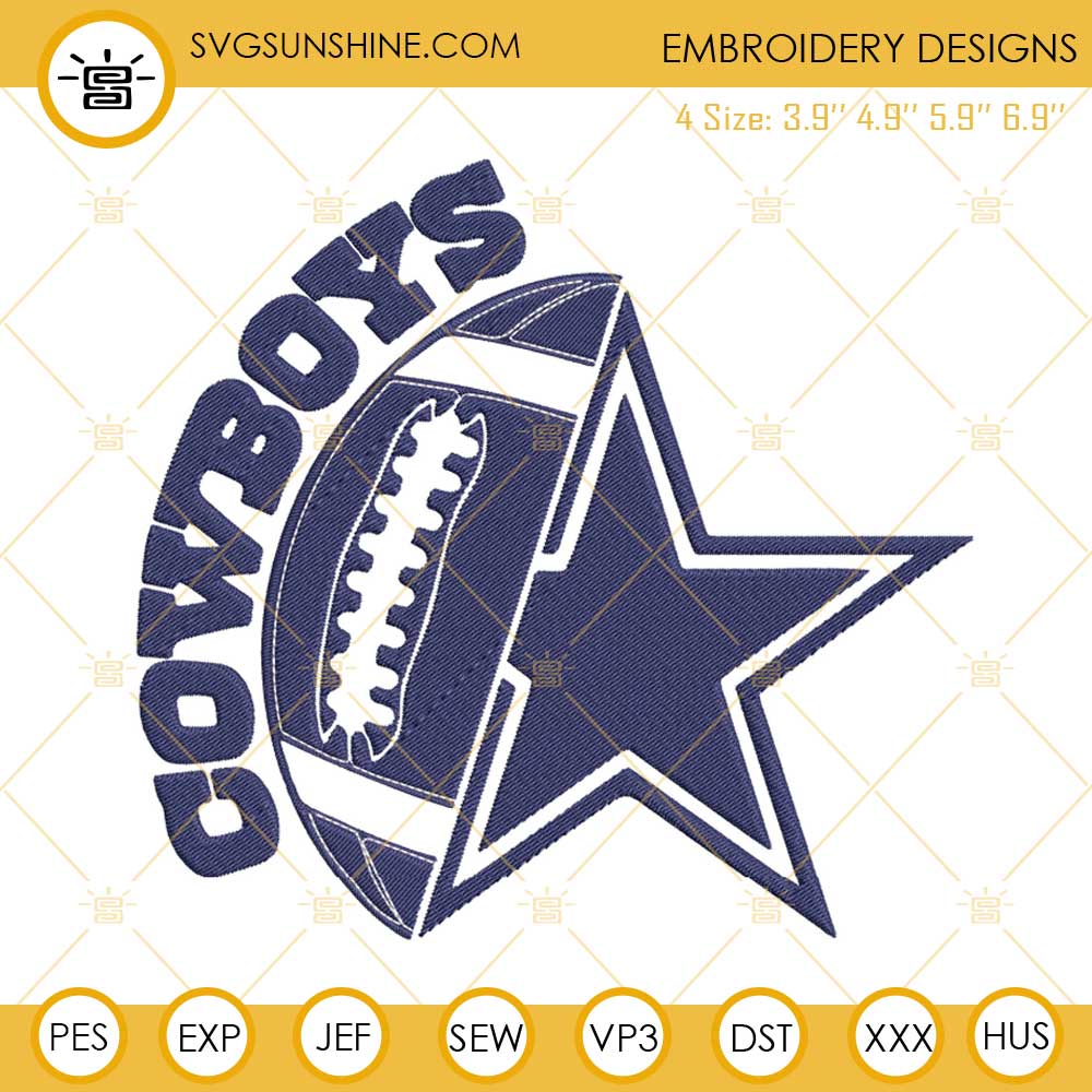 Cowboys Ball And Star Machine Embroidery Design File, Dallas Cowboys Embroidery Designs