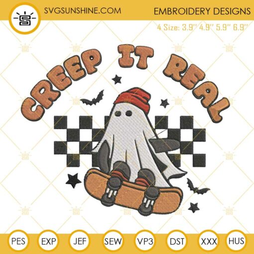 Creep It Real Ghost Skateboard Embroidery Design File