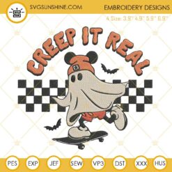 Creep It Real Halloween Embroidery Designs, Mickey Ghost Skateboarding Embroidery Design File