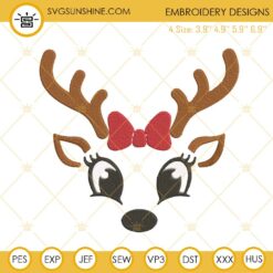 Cute Reindeer Face Christmas Embroidery Design File