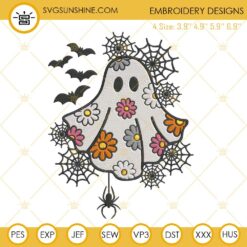 DAISY GHOST Embroidery Designs, Floral Ghost Halloween Embroidery Design File