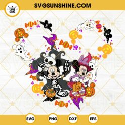 Disney Happy Halloween SVG, Mickey Skeleton SVG, Minnie Witch Halloween SVG PNG DXF EPS Files For Cricut