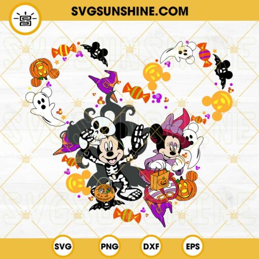 Disney Happy Halloween SVG, Mickey Skeleton SVG, Minnie Witch Halloween SVG PNG DXF EPS Files For Cricut