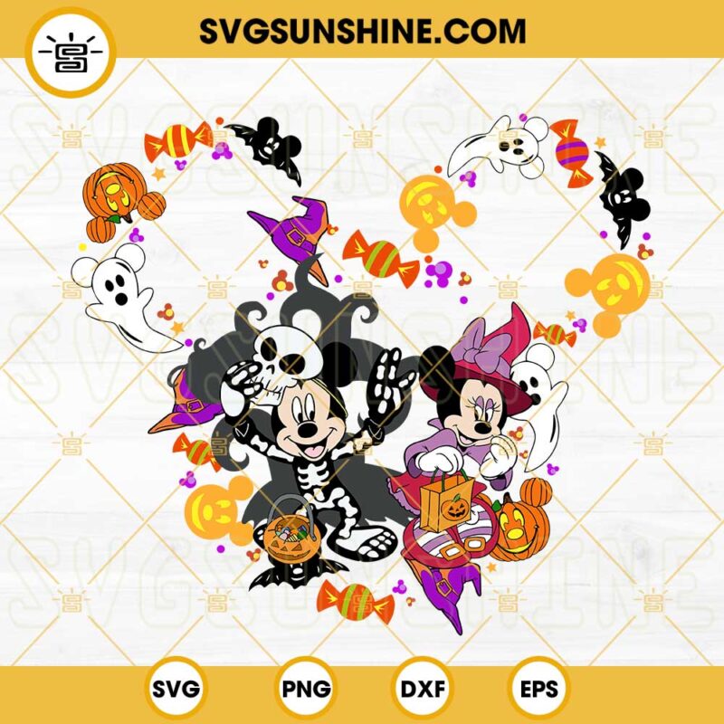 Disney Happy Halloween SVG, Mickey Skeleton SVG, Minnie Witch Halloween