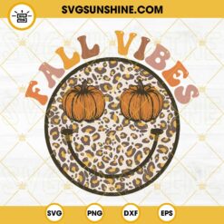 Fall Vibes SVG, Fall Leopard Smiley Face Pumpkin SVG, Retro Fall SVG PNG DXF EPS Digital Download
