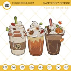 Fall Coffee Drink Latte Embroidery Designs, Autumn Orange Pumpkin Latte Coffee Embroidery Design Files