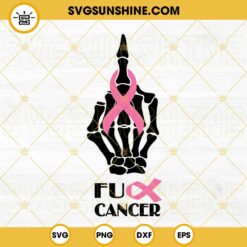 Fuck Cancer SVG, Breast Cancer SVG, Skeleton Middle Finger SVG, Funny Cancer Awareness Pink Ribbon SVG