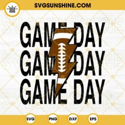 Game Day Football Stacked Distressed Lightning Bolt SVG PNG DXF EPS Cut Files For Cricut Silhouette