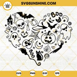 Halloween Heart SVG, Happy Halloween SVG, Spooky Heart SVG, Bats And Pumpkins SVG, Ghost SVG, Boo SVG