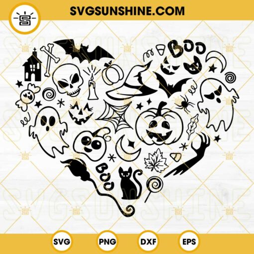 Halloween Heart SVG, Happy Halloween SVG, Spooky Heart SVG, Bats And Pumpkins SVG, Ghost SVG, Boo SVG