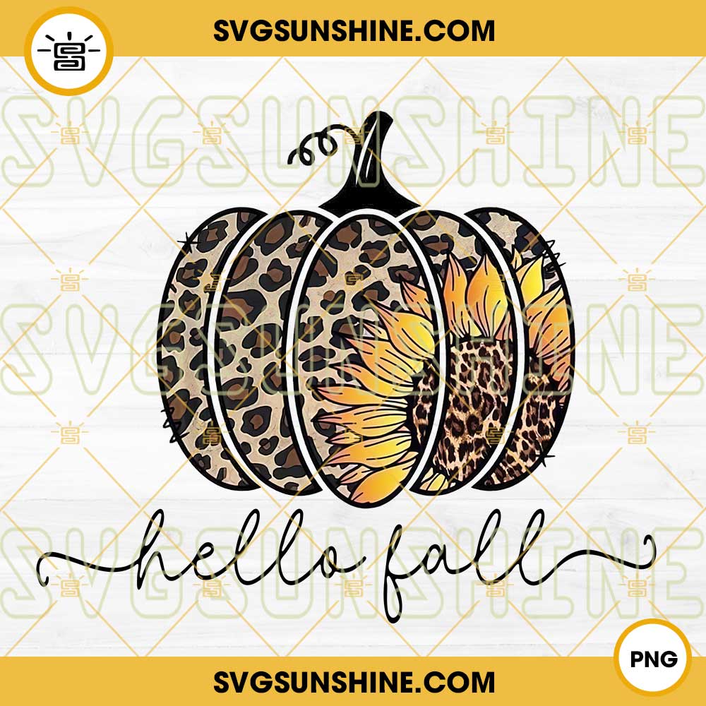 Hello Fall PNG, Leopard Pumpkin Sunflower PNG Digital Download