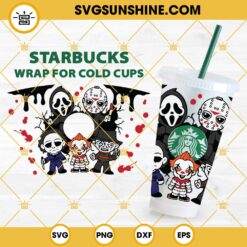 Horror Movie Characters Starbucks Cup SVG, Scary Killer Full Wrap For Starbucks 24oz Cold Cup SVG PNG DXF EPS Instant Download