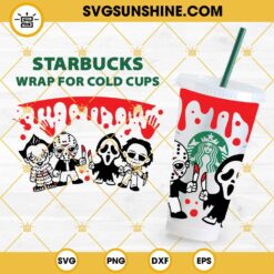 Halloween Horror Movie Starbucks Cup SVG, Scary Killers Full Wrap Starbucks 24 Oz Cold Cup SVG PNG DXF EPS Instant Download