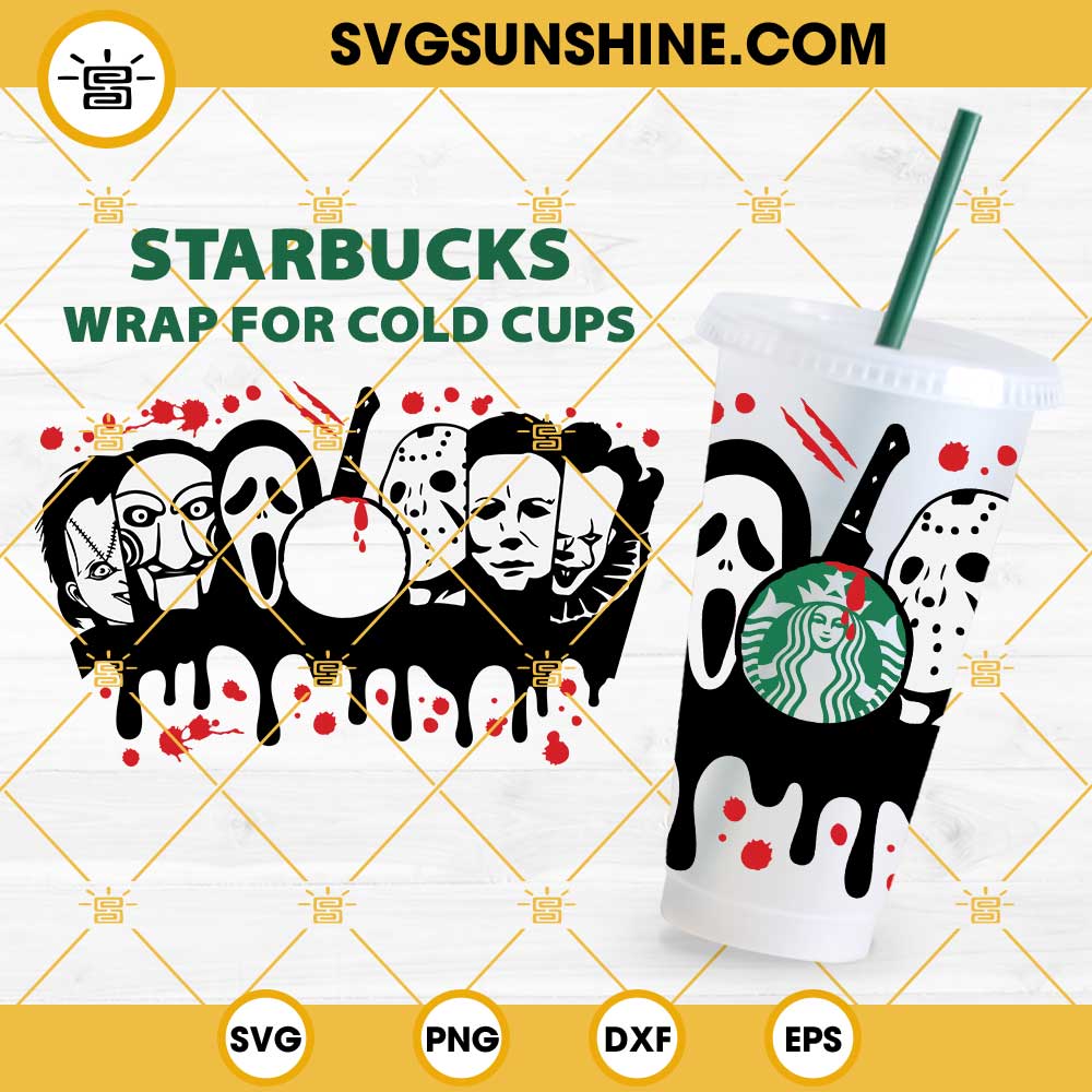 Horror Movie Starbucks Cup SVG, Halloween Full Wrap Starbucks SVG