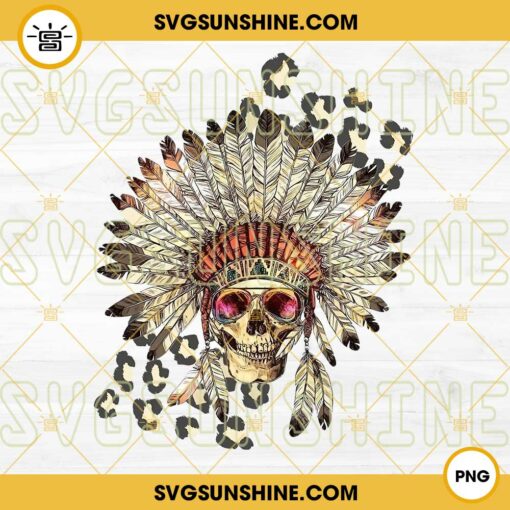 Indian Skull PNG, Native American Skull Leopard PNG Digital Download