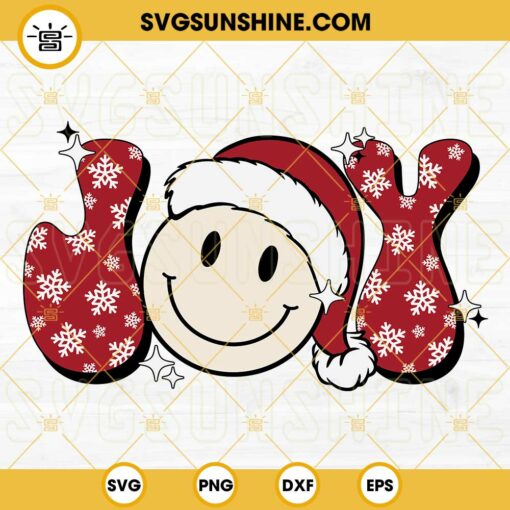 Joy SVG, Joy Santa Smiley Face SVG, Joy Christmas Snowflakes SVG PNG DXF EPS Cut Files