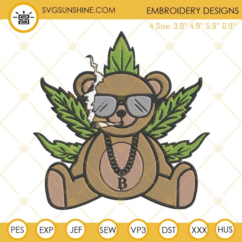 Marijuana bear embroidery designs gangsta bear smoking weed cannabis Marijuana bear embroidery designs gangsta bear smoking weed cannabis