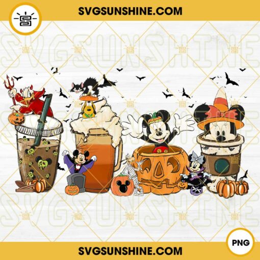 Mickey Minnie Coffee Pumpkin Spice Latte PNG, Mickey Halloween Coffee Latte PNG, Halloween Fall Coffee PNG