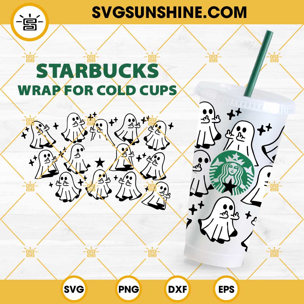 Middle Finger Ghosts Full Wrap For Starbucks 24oz Cold Cup SVG PNG DXF EPS Instant Download