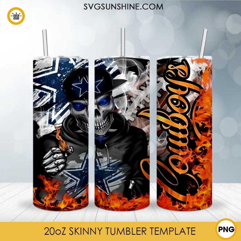 Dallas Cowboys Skull 20oz Skinny Tumbler PNG, Dallas Cowboys NFL ...