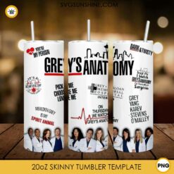 Grey's Anatomy 20oz Skinny Tumbler PNG Design