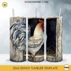 Rooster Vintage 20oz Skinny Tumbler PNG, Rooster Farm Tumbler PNG File Digital Download