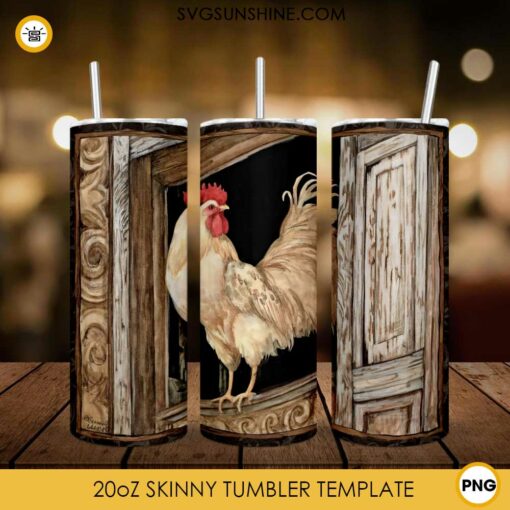 Rooster Vintage 20oz Skinny Tumbler PNG, Rooster Tumbler PNG File Digital Download
