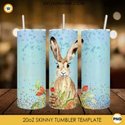 Watercolor Rabbit 20oz Skinny Tumbler PNG, Watercolor Bunny Tumbler PNG File Digital Download