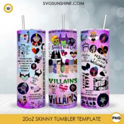 Disney Villains 20oz Skinny Tumbler PNG Design Files Digital Download