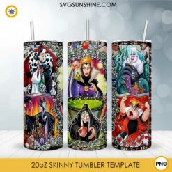 Disney Villains 20oz Skinny Tumbler Template PNG Digital Download