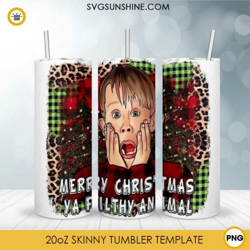 Home Alone 20oz Skinny Tumbler Template PNG, Merry Christmas Ya Filthy Animal Tumbler PNG File Digital Download