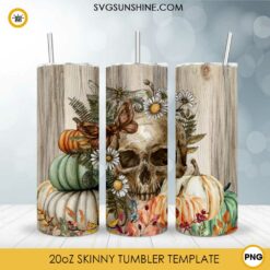 Fall Pumpkin Skull 20oz Skinny Tumbler PNG, Fall Autumn Halloween Tumbler PNG File Digital Download
