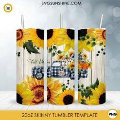 Fall Vibes Sunflowers 20oz Skinny Tumbler PNG, Fall Pumpkin Truck Tumbler PNG File Digital Download
