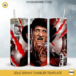 Freddy Krueger 20oz Skinny Tumbler PNG Design Files Digital Download