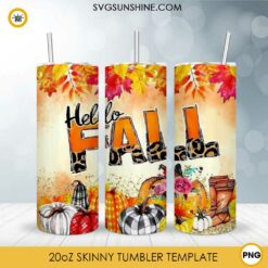 Hello Fall 20oz Skinny Tumbler PNG Design Files Digital Download