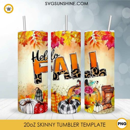 Hello Fall 20oz Skinny Tumbler PNG Design Files Digital Download