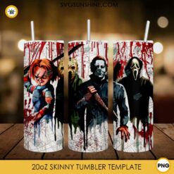 Horror Villains Blood 20oz Skinny Tumbler PNG, Halloween Movies Tumbler Template PNG File Digital Download