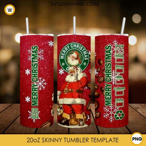 Merry Christmas Santa Claus 20oz Skinny Tumbler PNG Design Files Digital Download