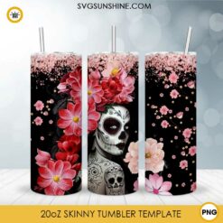 Sugar Skull Girl Flowers 20oz Skinny Tumbler PNG, Mexican Catrina Tumbler PNG File Digital Download
