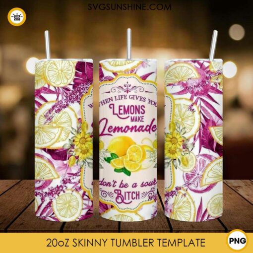 Lemons Make Lemonade 20oz Skinny Tumbler Template PNG