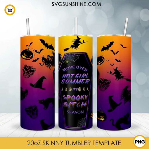 Spooky Bitch Season 20oz Skinny Tumbler Template PNG, Halloween Girl Tumbler PNG File Digital Download