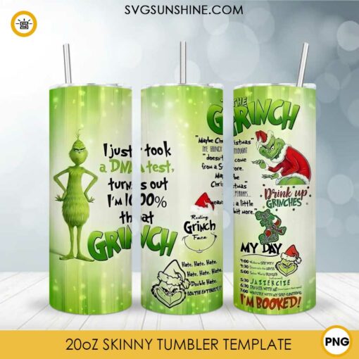 The Grinch Quotes 20oz Skinny Tumbler Template PNG, Grinch Christmas Tumbler PNG File Digital Download