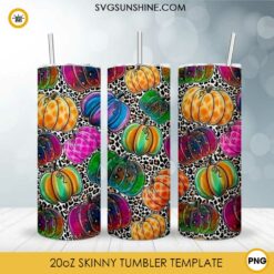 Watercolor Pumpkin Leopard 20oz Skinny Tumbler Template PNG