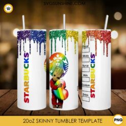 Baby Groot LGBT 20oz Skinny Tumbler Template PNG, Baby Groot StarBucks Rainbow Tumbler PNG File Digital Download