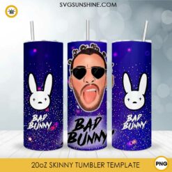 Bad Bunny 20oz Skinny Tumbler Template PNG, Bad Bunny Logo Rainbow Tumbler PNG File Digital Download